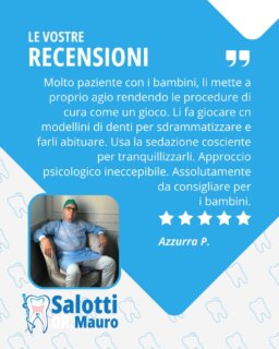 Le parole di questa mamma raccontano esattamente il nostro approccio: trasformare la visita dal dentista in un’esperienza serena, educativa e senza paura 💙

Grazie alla sedazione cosciente e a un approccio psicologico attento, aiutiamo anche i più piccoli a vivere la cura dei denti con il sorriso. 😁

👶 Prendersi cura della salute orale dei bambini significa costruire fiducia che dura tutta la vita.

#dentistaperbambini #sedazionecosciente #sorrisobambini #prevenzione #dottorsalotti #studioodontoiatrico